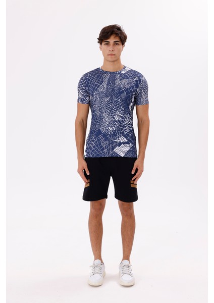 Modern Baskı Detaylı Hafif Jarse Kumaş Rahat Kalıp Bisiklet Yaka Tişört