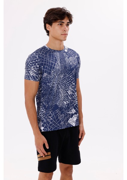 Modern Baskı Detaylı Hafif Jarse Kumaş Rahat Kalıp Bisiklet Yaka Tişört fırsatları