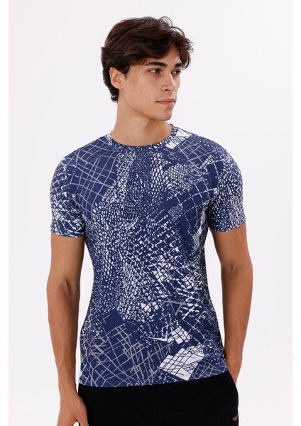 Modern Baskı Detaylı Hafif Jarse Kumaş Rahat Kalıp Bisiklet Yaka Tişört indirimleri