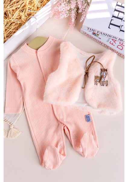 Peluş Yelekli Pamuklu Ikili Kız Bebek Tulum Set fiyatları