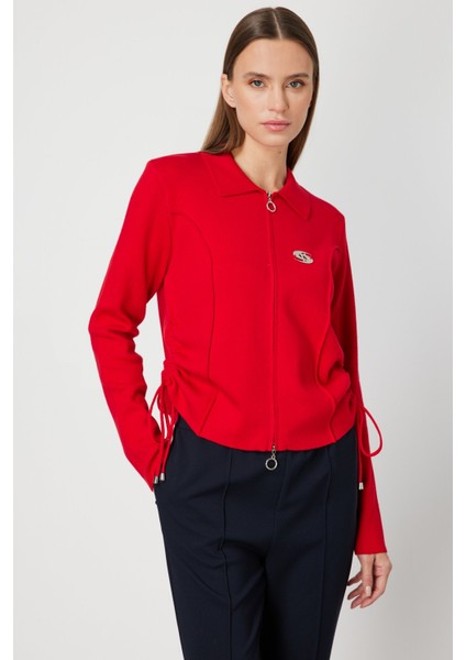 Kadın Yanları Büzgü Detaylı Fermuarlı Hırka 63923 Kırmızı