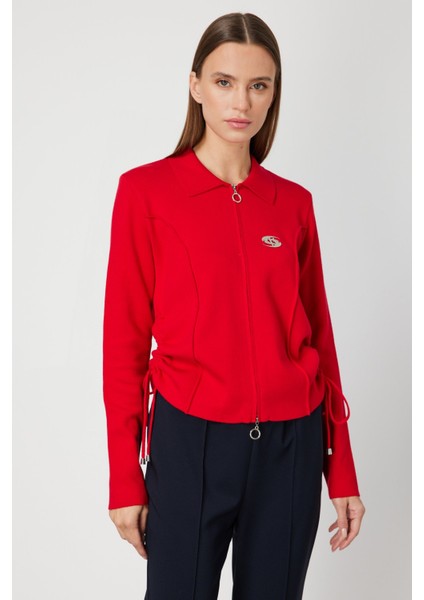 Kadın Yanları Büzgü Detaylı Fermuarlı Hırka 63923 Kırmızı modelleri