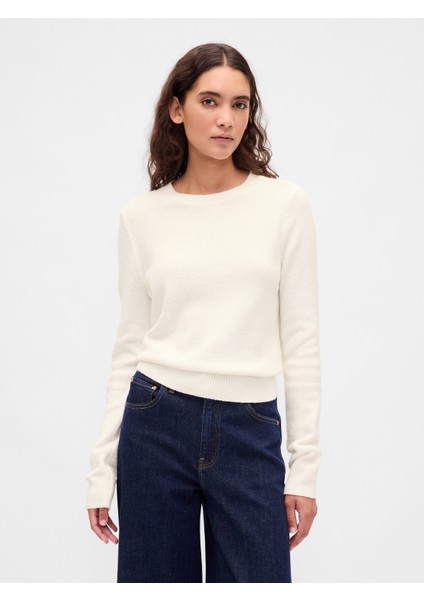 Kadın Kırık Beyaz Cashsoft Bisiklet Yaka Kazak