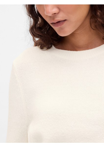 Kadın Kırık Beyaz Cashsoft Bisiklet Yaka Kazak modelleri