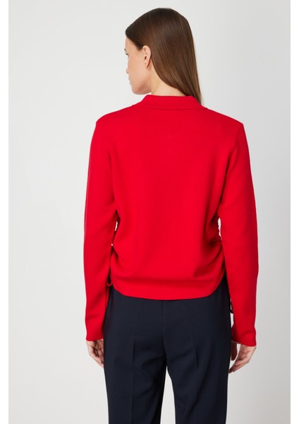 Kadın Yanları Büzgü Detaylı Fermuarlı Hırka 63923 Kırmızı fırsatları