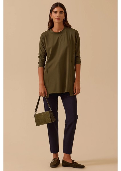 Kadın Sıfır Yaka Basic Tunik 1025 Haki