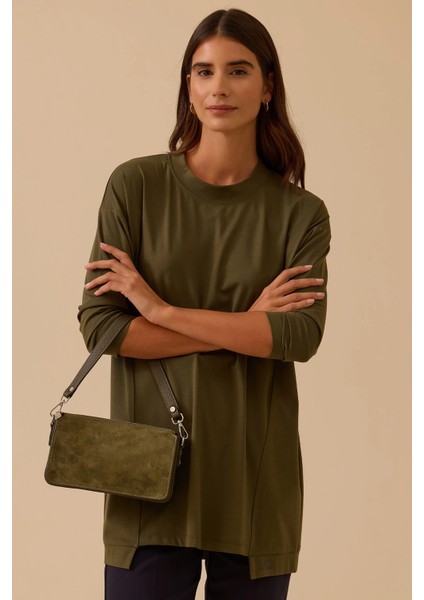 Kadın Sıfır Yaka Basic Tunik 1025 Haki fiyatları