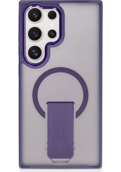 Buğz Newface Samsung Galaxy S23 Ultra Tork Magsafe Standlı Kapak - Derin Mor