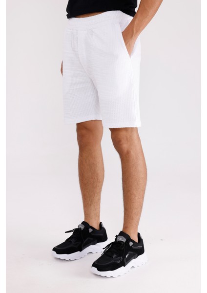 Petek Dokulu Esnek Bel Yan Cepli Fermuarlı Arka Cepli Yumuşak Pamuklu Rahat Kalıp Diz Üstü Şort fiyatları