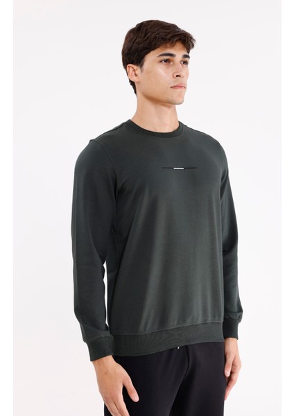 Minimal Göğüs Işlemeli Rahat Kalıp Esnek Manşetli Mevsimlik Bisiklet Yaka Sweatshirt fırsatları