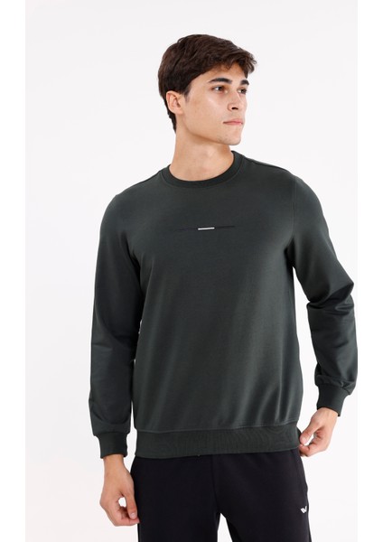 Minimal Göğüs Işlemeli Rahat Kalıp Esnek Manşetli Mevsimlik Bisiklet Yaka Sweatshirt indirimleri