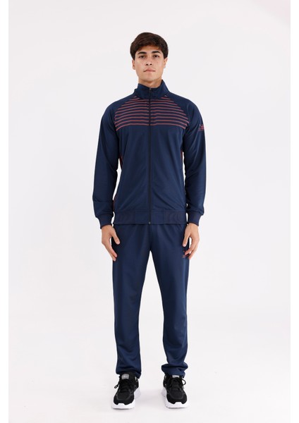 Şerit Detaylı Yüksek Yakalı Fermuarlı Cepli Lacoste Yüzeyli Eşofman Takımı