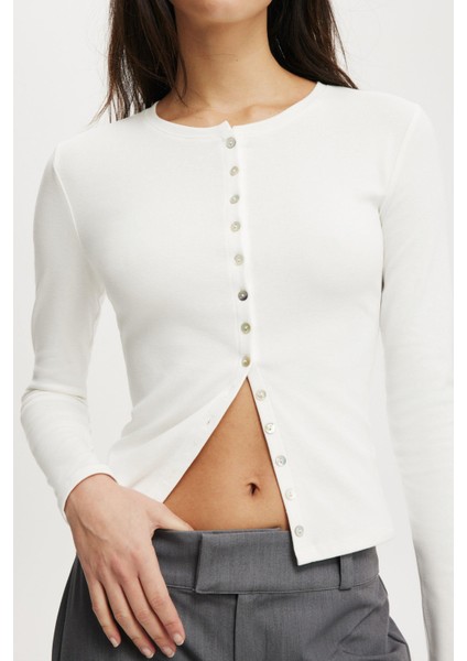 Beyaz Slim Fit Düğmeli Kadın Hırka MG2580 fırsatları