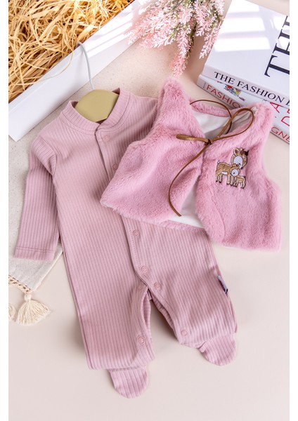Peluş Yelekli Pamuklu Ikili Kız Bebek Tulum Set fiyatları