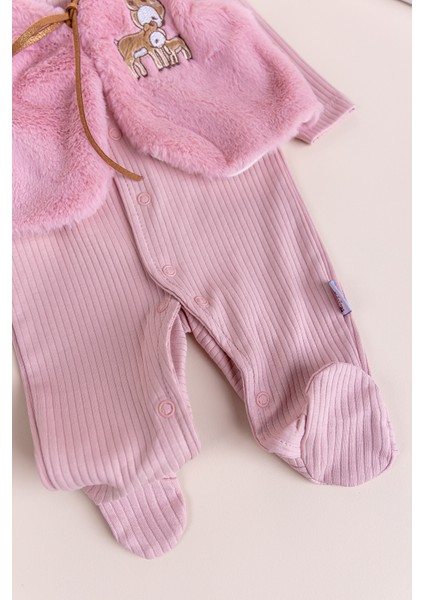 Peluş Yelekli Pamuklu Ikili Kız Bebek Tulum Set modelleri