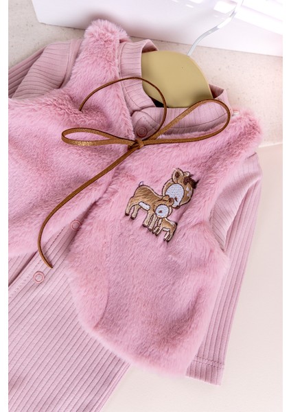 Peluş Yelekli Pamuklu Ikili Kız Bebek Tulum Set fırsatları