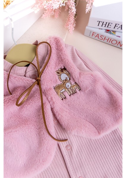 Peluş Yelekli Pamuklu Ikili Kız Bebek Tulum Set indirimleri