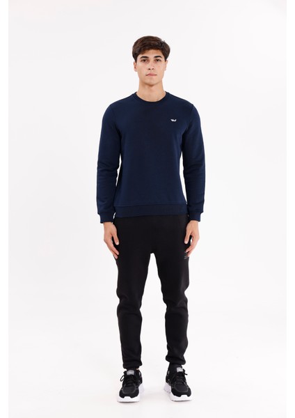 Göğüs Logolu Bisiklet Yaka Rahat Kalıp Mevsimlik Sweatshirt