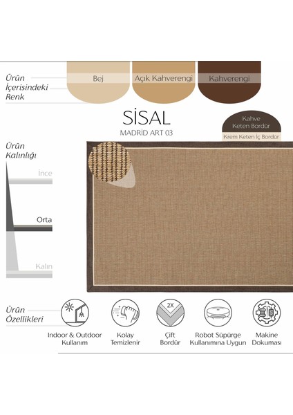 Madrid Art 03 Balkon Halısı Hasır Doku Mutfak Halısı Çift Bordürlü Ithal Sisal Halı Yolluk fiyatları