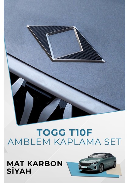Togg T10F Sedan Uyumlu Amblem Kaplama Sticker Set / MAT KARBON SİYAH