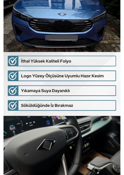 Togg T10F Sedan Uyumlu Amblem Kaplama Sticker Set / MAT KARBON SİYAH