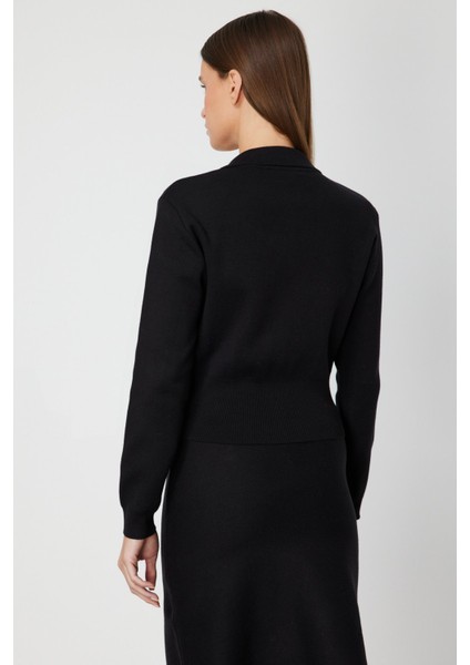 Kadın Süs Düğmeli Kapak Cepli Triko Kazak 69507 Siyah fırsatları