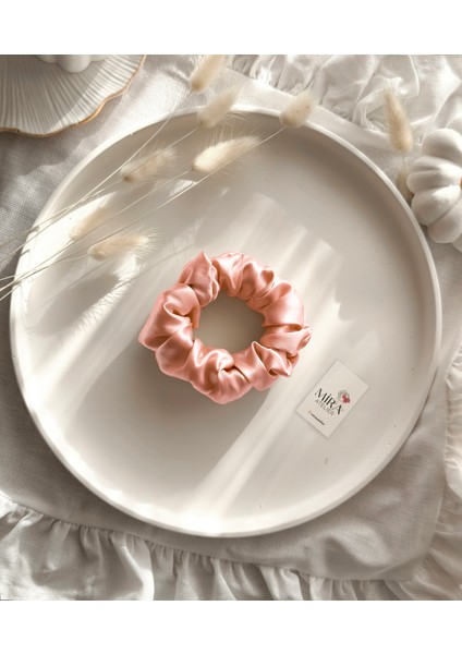Çocuk Saten Toka - Pure Somon – Tekli Lüks Lastik Model Scrunchie