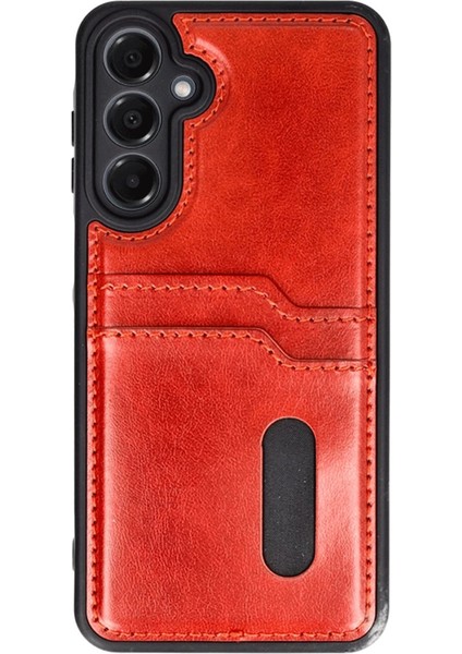 Buğz Samsung Galaxy A16 5g Kılıf Sara Kartvizitli Deri Kılıf - Kırmızı