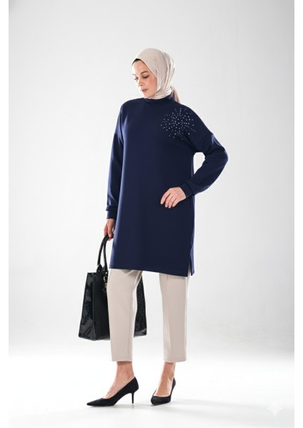 2296_KADINTAŞ Baskılı Yırtmaçlı Dik Yakalı Tunik fiyatları