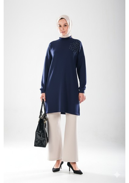 2296_KADINTAŞ Baskılı Yırtmaçlı Dik Yakalı Tunik fırsatları