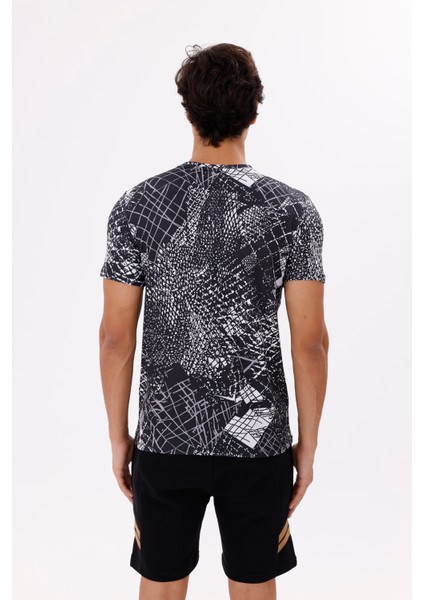 Modern Baskı Detaylı Hafif Jarse Kumaş Rahat Kalıp Bisiklet Yaka Tişört modelleri