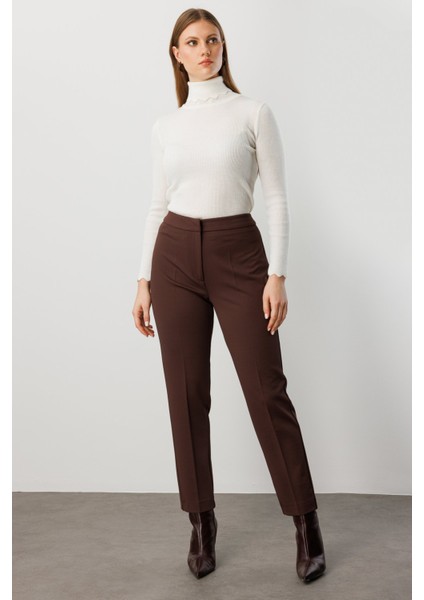 Kadın Büyük Beden Dar Paça Cepsiz Pantolon 1025 Kahverengi