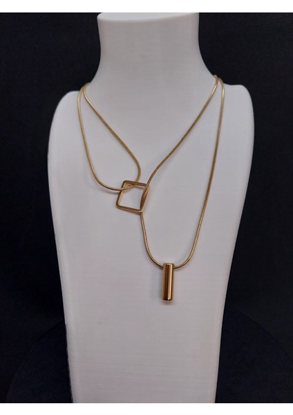 Altın Renkli Iki Katmanlı Çelik Kolye