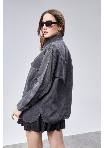 Kadın Uzun Kollu Oversize Gabardin Gömlek indirimleri