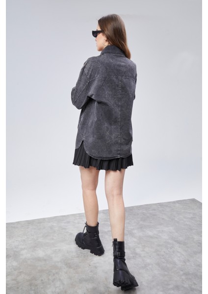 Kadın Uzun Kollu Oversize Gabardin Gömlek