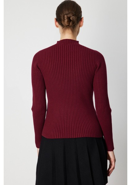 Kadın Süs Düğmeli Fitilli Triko Kazak 69312 Bordo fırsatları