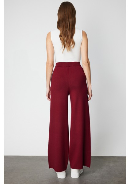 Kadın Cebi Taş Detaylı Bol Paça Triko Pantolon 63919 Bordo fırsatları