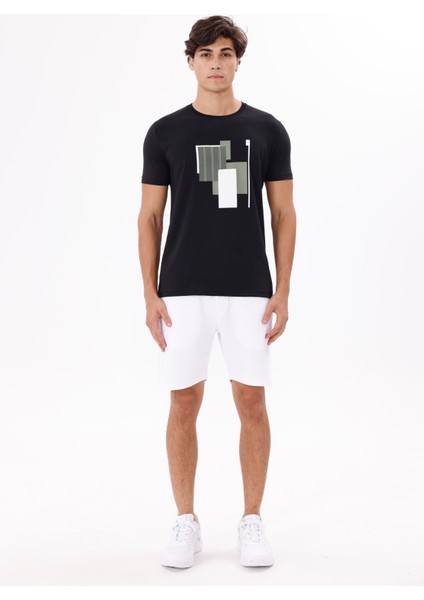 Grafik Baskılı Bisiklet Yaka Rahat Kalıp Kısa Kollu Tişört