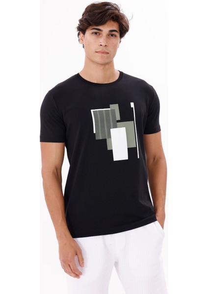 Grafik Baskılı Bisiklet Yaka Rahat Kalıp Kısa Kollu Tişört indirimleri