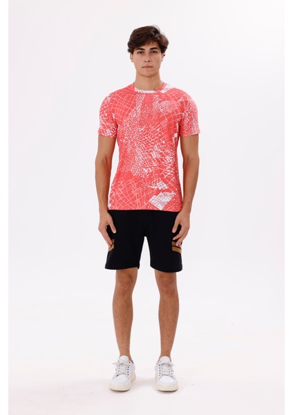 Modern Baskı Detaylı Hafif Jarse Kumaş Rahat Kalıp Bisiklet Yaka Tişört