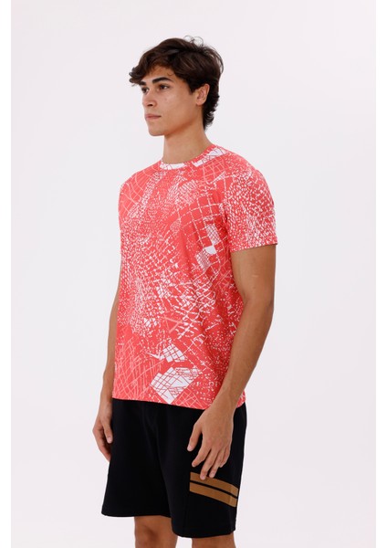 Modern Baskı Detaylı Hafif Jarse Kumaş Rahat Kalıp Bisiklet Yaka Tişört fiyatları