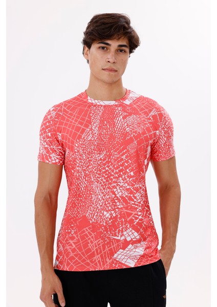 Modern Baskı Detaylı Hafif Jarse Kumaş Rahat Kalıp Bisiklet Yaka Tişört indirimleri