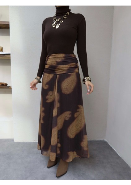 Bel Drape Simli Şifon Etek