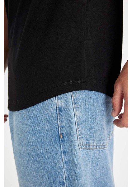 Long Muscle Fit Bisiklet Yaka Basic Düz Kısa Kollu Siyah Tişört N2104AZ24AU