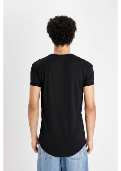 Long Muscle Fit Bisiklet Yaka Basic Düz Kısa Kollu Siyah Tişört N2104AZ24AU