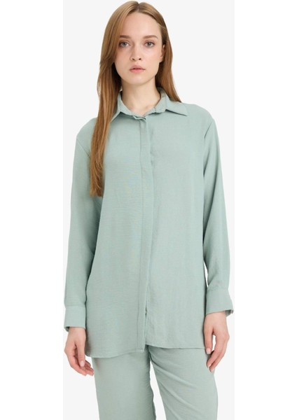 Relax Fit Basic Düz Uzun Kollu Gömlek Tunik D2991AX24AU