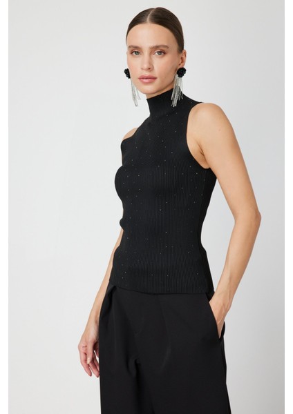 Kadın Taşlı Kolsuz Triko Bluz 66375 Siyah fiyatları