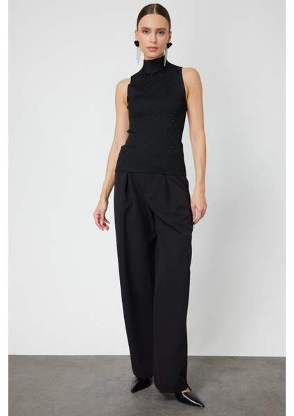 Kadın Taşlı Kolsuz Triko Bluz 66375 Siyah modelleri