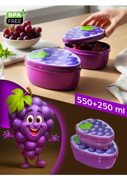 Saklama Kabı 2'li - Meyve Baskılı - 550+250 ml - Bpa Içermez