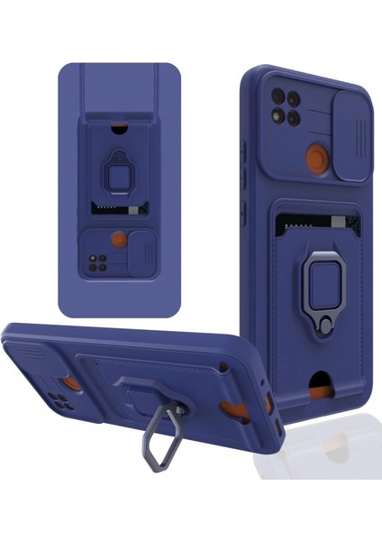 Buğz Xiaomi Redmi 9c Kılıf Zuma Kartvizitli Yüzüklü Silikon - Lacivert